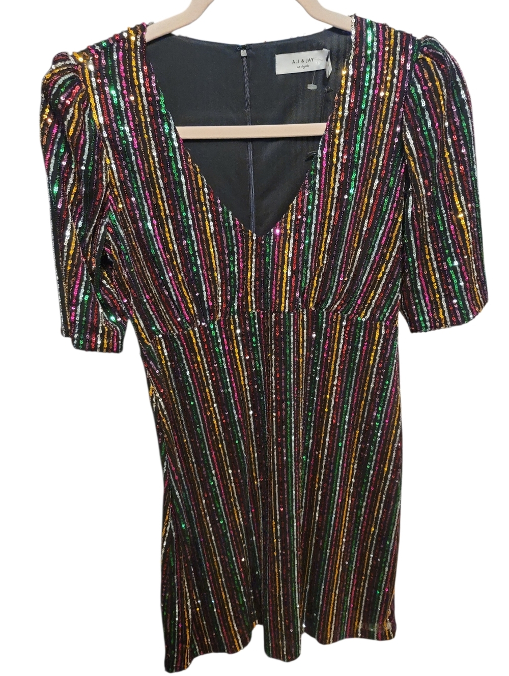 Ali & Jay Rainbow Sequin Stripe Mini Dress - NWT Size M - Picture 2 of 7